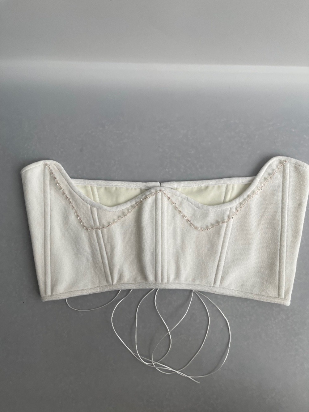 Handmade White Underbust Corset XL Beaded Lace Up Boned Corset Belt
